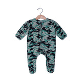 GREEN CAMOUFLAGE PRINT COTTON JERSY FABRIC FULL BODY FULL SLEEVES ROMPER