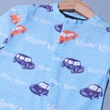 SKY BLUE CAR VROOM PRINT FULL BODY FULL SLEEVES ROMPERS