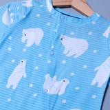 SKY BLUE POLAR BEAR PRINT FULL BODY FULL SLEEVES ROMPERS