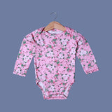 PINK BUTTERFLY & FLOWERS PRINT COTTON JERSY FABRIC HALF BODY FULL SLEEVES ROMPER