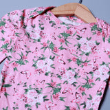 PINK BUTTERFLY & FLOWERS PRINT COTTON JERSY FABRIC HALF BODY FULL SLEEVES ROMPER