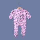 PINK BUTTERFLY & FLOWERS PRINT COTTON JERSY FABRIC FULL BODY FULL SLEEVES ROMPER