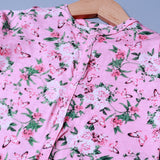 PINK BUTTERFLY & FLOWERS PRINT COTTON JERSY FABRIC FULL BODY FULL SLEEVES ROMPER