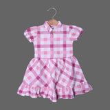 PINK CHECKERED COTTON FABRIC FROCK FOR GIRLS