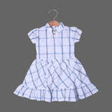 WHITE WITH BLUE CHECKERED COTTON FABRIC FROCK FOR GIRLS