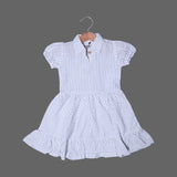 WHITE WITH GREEN STRIPES COTTON FABRIC FROCK FOR GIRLS