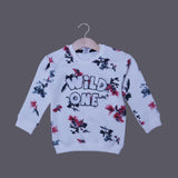 WHITE FLOWERS WILD ONE EMBROIDERED FLEECE FABRIC SWEATSHIRT FOR GIRLS