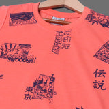 DARK PEACH SWOOSH PRINTED HALF SLEEVES T-SHIRT FOR BOYS