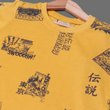 MUSTARD SWOOSH PRINTED HALF SLEEVES T-SHIRT FOR BOYS