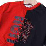 RED & NAVY BLUE LION PRINTED TERRY FABRIC SWEATSHIRT