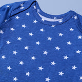 BLUE STARS PRINT COTTON JERSY FABRIC HALF BODY FULL SLEEVES ROMPER