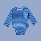 BLUE WITH BLUE STRIPES COTTON JERSY FABRIC HALF BODY FULL SLEEVES ROMPER