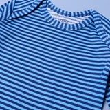 BLUE WITH BLUE STRIPES COTTON JERSY FABRIC HALF BODY FULL SLEEVES ROMPER