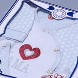 WHITE & SKY BLUE RED GLITTER "I LOVE MAMA" PRINTED 4 PCS NEW BORN BABY SET