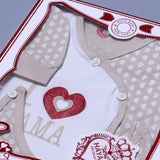 WHITE & CREAM RED GLITTER "I LOVE MAMA" PRINTED 4 PCS NEW BORN BABY SET