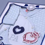 WHITE & SKY BLUE GLITTER "I LOVE PAPA" PRINTED 4 PCS NEW BORN BABY SET