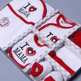 WHITE WITH RED GLITTER "I LOVE MAMA" PRINTED 6 PCS NEW BORN BABY SET