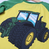 YELLOW WITH GREEN SLEEVES FRONT & BACK TRACTOR PRINTED FULL SLEEVES T-SHIRT