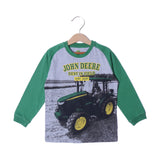 LIGHT GREY WITH GREEN SLEEVES TRACTOR PRINTED FULL SLEEVES T-SHIRT