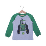 HAZEL GREY WITH GREEN SLEEVES FRONT & BACK TRACTOR PRINTED FULL SLEEVES T-SHIRT