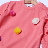 PEACH TERRY FABRIC "FUR BALLS" WITH FRIL SLEEVES WINTER SUIT