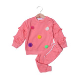 PEACH TERRY FABRIC "FUR BALLS" WITH FRIL SLEEVES WINTER SUIT