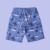 PEACH WITH BLUE SHORTS "OCEAN" PRINTED BABA SUIT