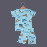 SEA GREEN T-SHIRT WITH SHORTS "VEHICLES & HELICOPTER" PRINTED BABA SUIT