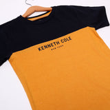 NEW BLUE WITH MUSTARD KENNETH COLE PRINTED HALF SLEEVES T-SHIRT