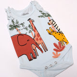 NEW SKY BLUE WELCOME TO SAVANA PRINTED ROMPER