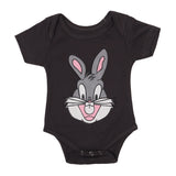 NEW DULL BLACK RABBIT FACE PRINTED ROMPER