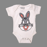 NEW WHITE RABBIT FACE PRINTED ROMPER