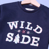 NAVY BLUE "WILD SIDE" PRINT FLEECE FABRIC SWEATSHIRT