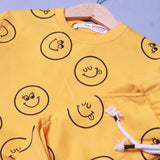 YELLOW "SMILE" PRINT TERRY FABRIC SUIT FOR WINTERS