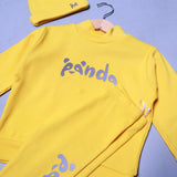 YELLOW "PANDA" PRINT RIBBED FABRIC SUIT FOR WINTERS