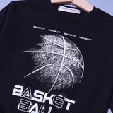 BLACK BASKET BALL PRINT TERRY FABRIC SWEATSHIRT