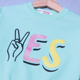 SEA GREEN YES PRINT TERRY FABRIC SWEATSHIRT