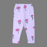 PURPLE WITH PINK FLOWERS PRINTED RIBBED FABRIC PAJAMA TROUSER