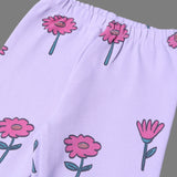 PURPLE WITH PINK FLOWERS PRINTED RIBBED FABRIC PAJAMA TROUSER
