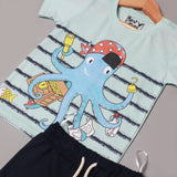 SKY BLUE WITH NAVY BLUE SHORTS "OCTOPUS" PRINTED BABA SUIT