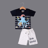 NAVY BLUE WITH GREY SHORTS "OCTOPUS" PRINTED BABA SUIT