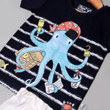 NAVY BLUE WITH GREY SHORTS "OCTOPUS" PRINTED BABA SUIT