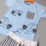 SKY BLUE WITH BLACK STRIPES SHORTS "POCKET & JEEP" PRINTED BABA SUIT