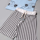 SKY BLUE WITH BLACK STRIPES SHORTS "POCKET & JEEP" PRINTED BABA SUIT