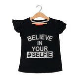 BLACK BELIEVE IN YOUR SELFIE PRINTED T-SHIRT FOR GIRLS