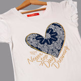 WHITE NEVER STOP DAY DREAMING PRINTED T-SHIRT FOR GIRLS
