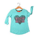 CYAN BLUE HEART STYLE ICON PRINTED T-SHIRT FOR GIRLS