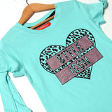 CYAN BLUE HEART STYLE ICON PRINTED T-SHIRT FOR GIRLS