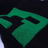 BLACK WITH GREEN EMBROIDERED FLEECE FABRIC SWEATSHIRT