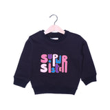 BLACK SUPER GIRL EMBROIDERED FLEECE FABRIC SWEATSHIRT